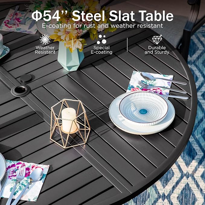 PHI VILLA 7 PCS Patio Dining Table and Chairs, Round Metal Dining Table - Image 5