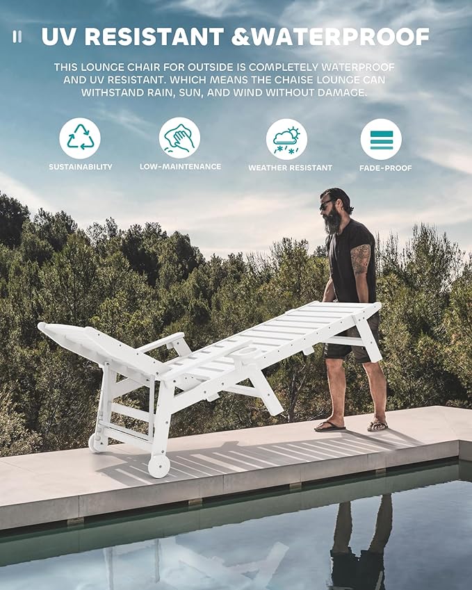 SERWALL Patio Chaise Lounge Chair Set of 4, 5 Positions Adjustable Poly Outdoor - Image 6