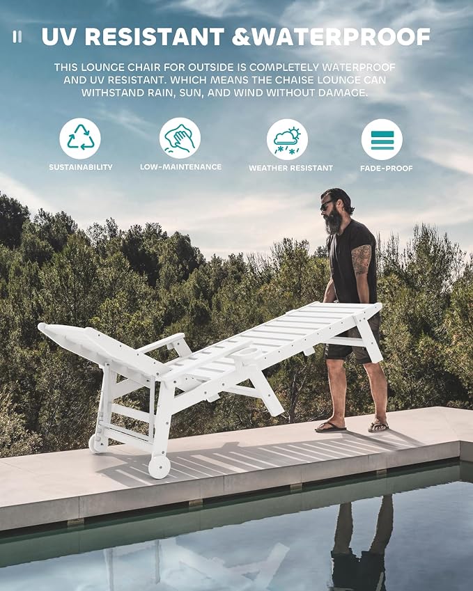 SERWALL Patio Chaise Lounge Chair Set of 6, 5 Positions Adjustable Poly Outdoor - Image 6
