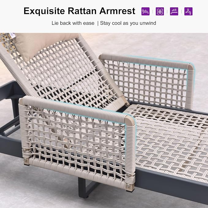 PURPLE LEAF 4 Pieces Outdoor Chaise Lounge Set Rattan Wicker Lounger - Image 4