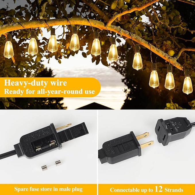 Brightever 120FT Outdoor String Lights Waterproof, 2700K Bright LED Patio Lights - Image 6