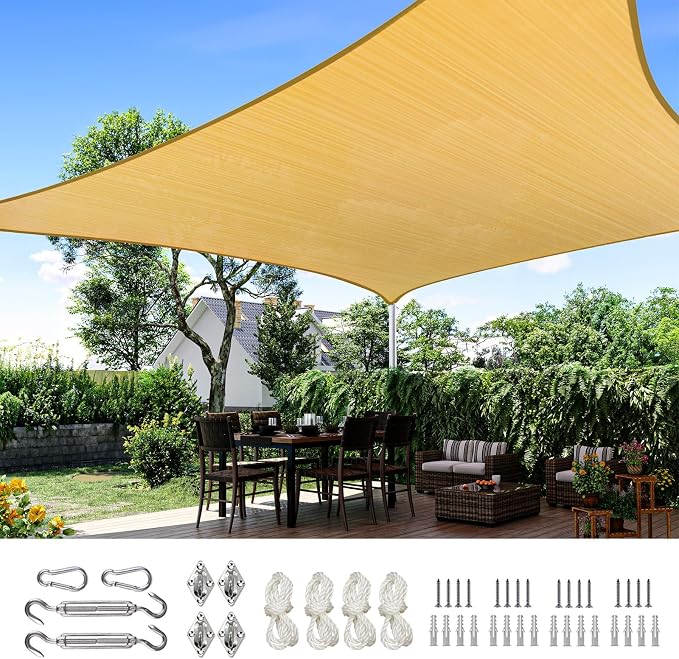 Quictent 12x16ft Rectangular Sun Shade Sail 185G HDPE Canopy 98% UV Block by QUICTENT