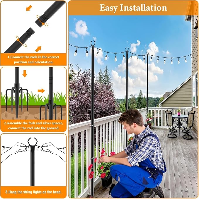 6 Pack String Light Poles, 10 Ft Light Poles - Image 5