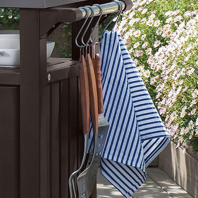 Keter Outdoor Grill Prep Table & Serving Cart, Stainless Steel Top, 40 Gal - Image 6