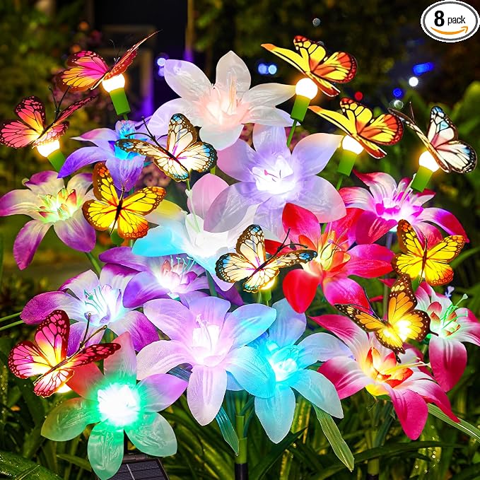 Garpar Solar Flowers Lights Outdoor Waterproof, Upgraded 8 Pack Solar Garden by GarparOutdoorSolarLights