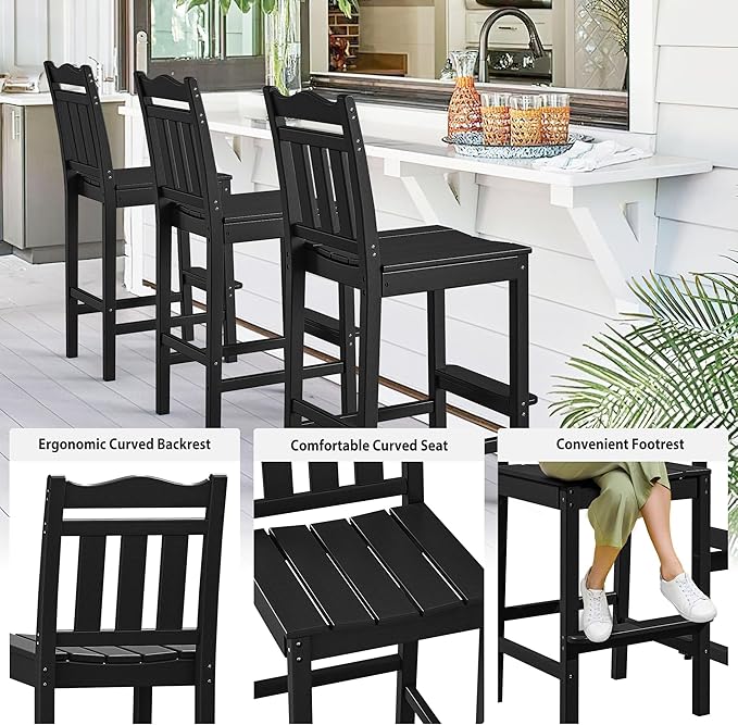 nalone Outdoor Bar Stool, HDPE Tall Adirondack Chair Bar Chair, Weather - Image 4