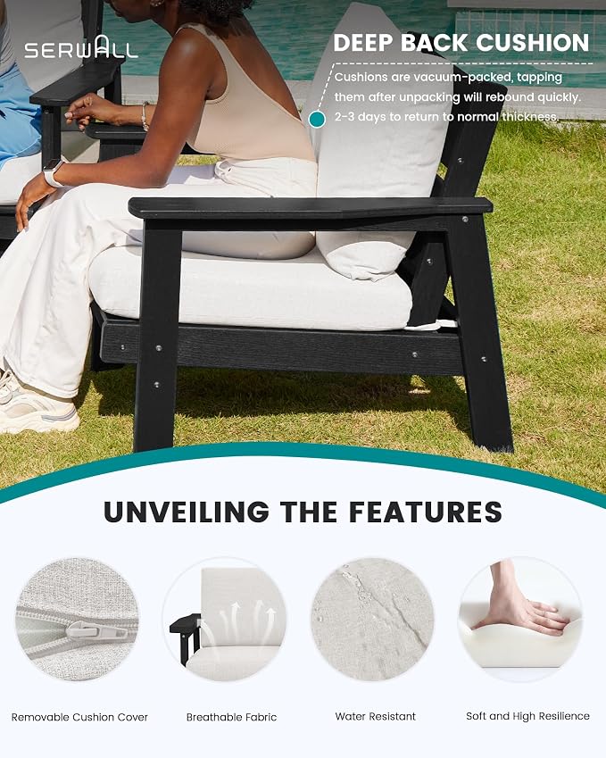 SERWALL Outdoor Patio Furniture Set, 5 Piece HDPE Patio Conversation Sets - Image 3