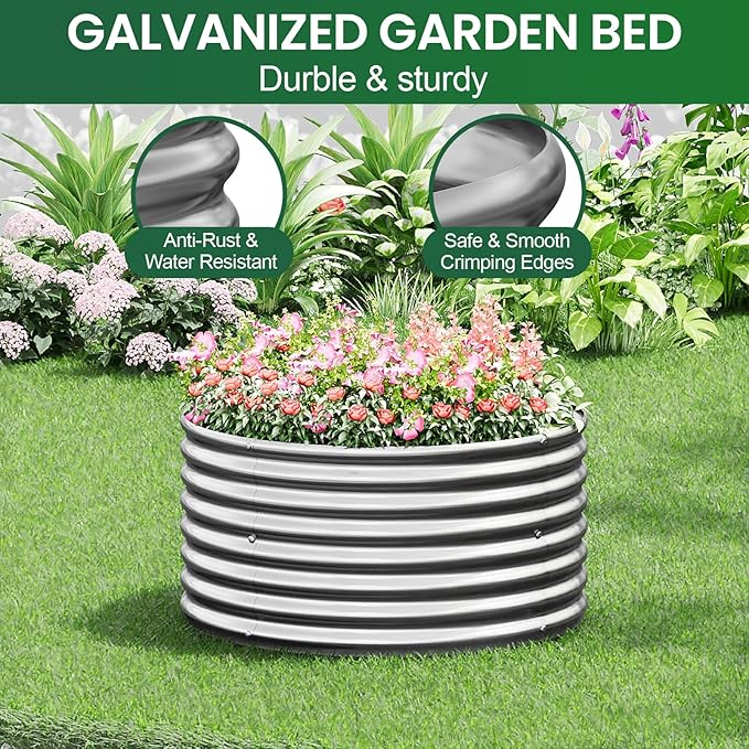 4 Pack Tall 2x2x1.5ft Round Galvanized Raised Garden Bed Outdoor, Metal Garden - Image 5