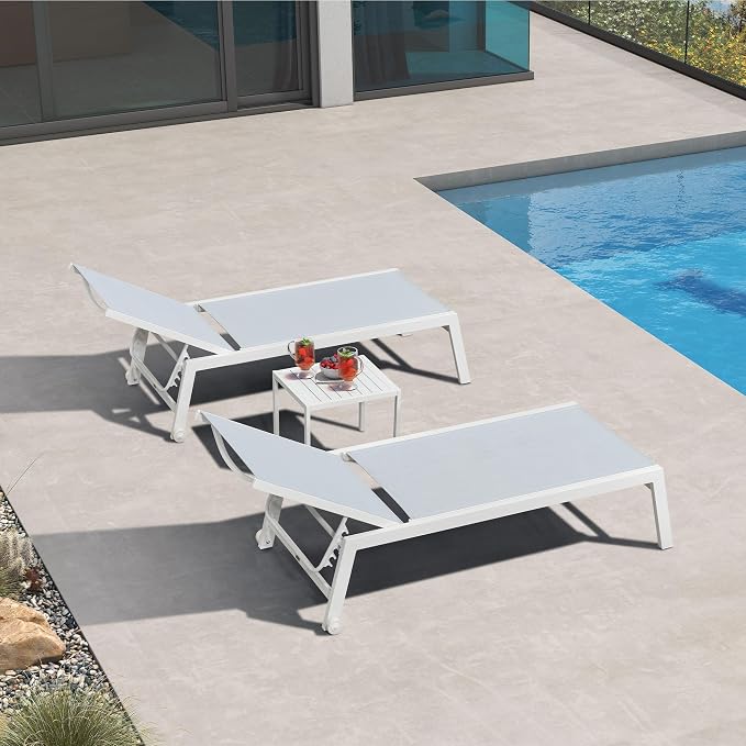 PURPLE LEAF Patio Lounge Chair 2 Pieces White Aluminum Outdoor Chaise Lounge - Image 3