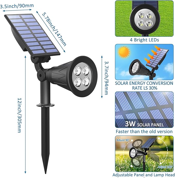 T-SUNUS Christmas Solar Landscape Spotlights Outdoor IP65 Waterproof Blue Spot - Image 7
