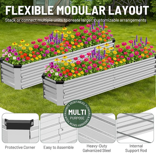 2 Pack 8x2x1FT Galvanized Metal Raised Garden Bed Kit - Image 2