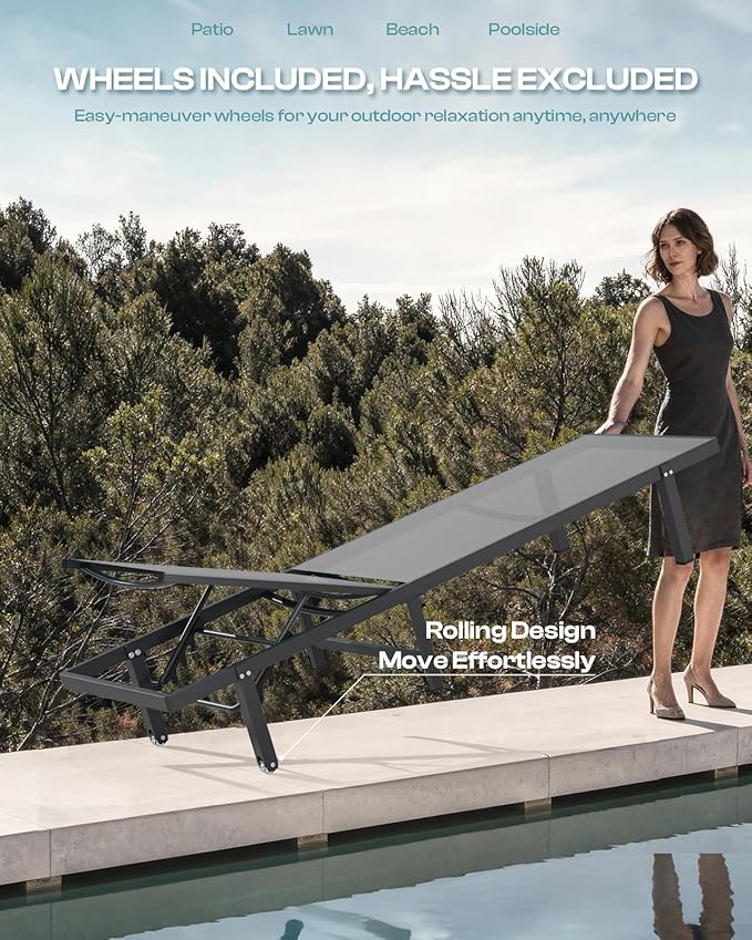Aluminum Outdoor Lounge Chairs Set of 2, Pool Lounge Chairs - Image 4