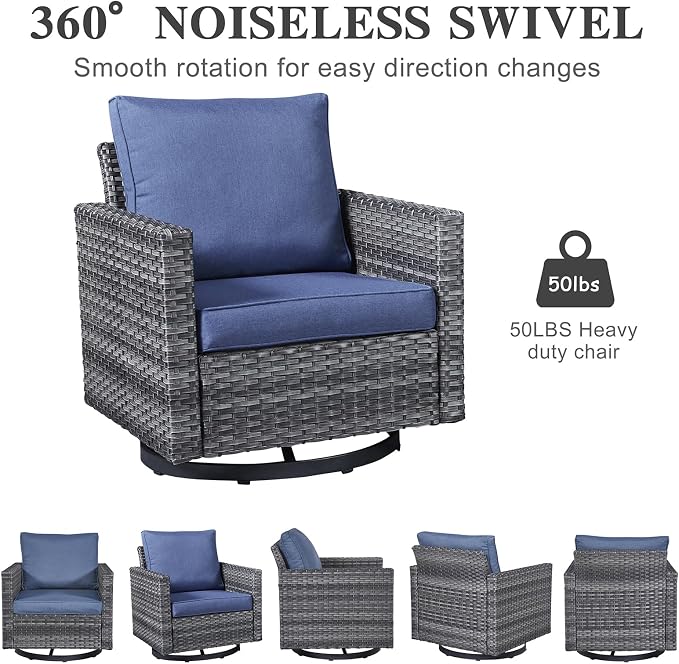 Belord Wicker Chairs Outdoor Bistro Set Oversize Patio Swivel Rocker, Rattan - Image 4