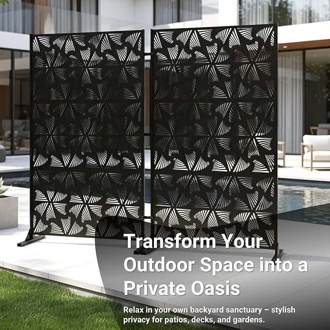 72in Metal Privacy Screen Outdoor Decorative Panel – Freestanding Rustproof - Image 2