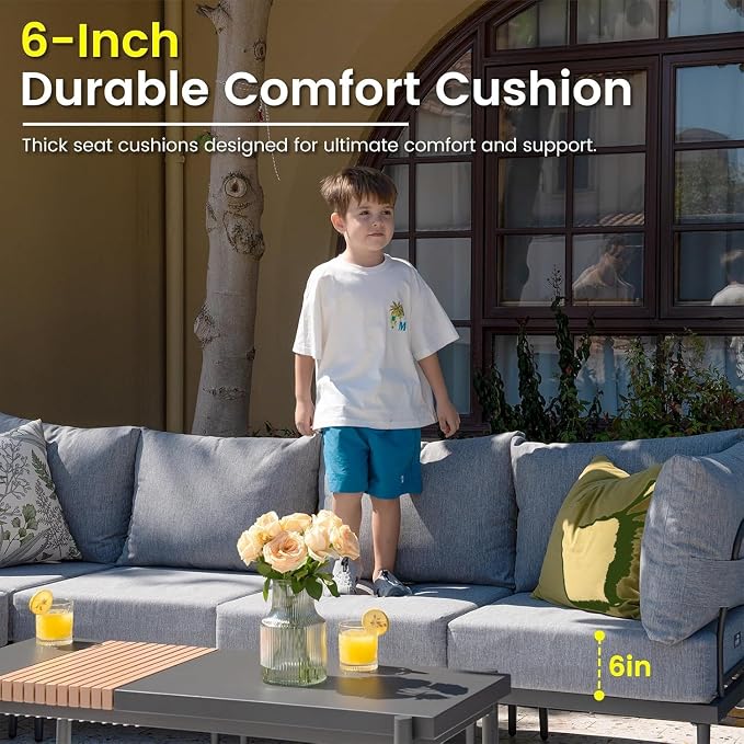 Sundale Outdoor 2 Pieces Metal Patio Furniture Set, Outdoor Sectional Sofa w/6 - Image 4