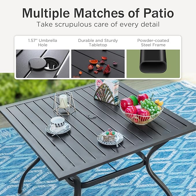 PHI VILLA 5-Piece Outdoor Dining Sets, All-Weather Patio Table and Chairs Set - Image 7