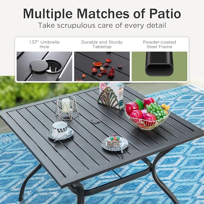 PHI VILLA 6-Piece Outdoor Dining Sets, All-Weather Patio Table and Chairs Set - Image 8