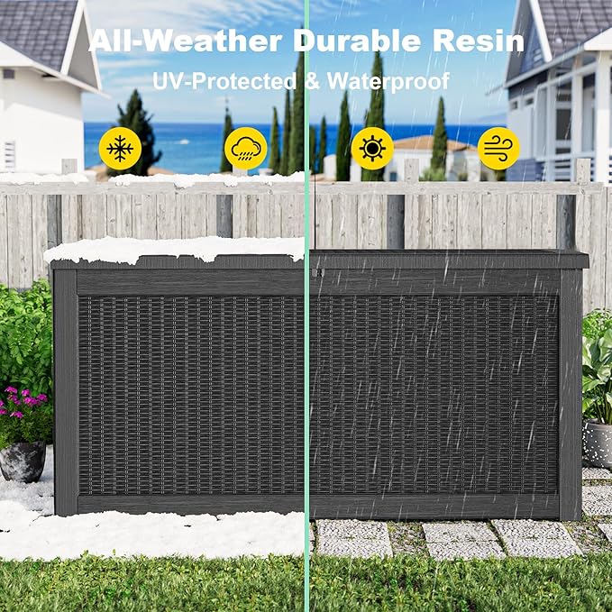 320 Gallon Resin Deck Box, Lockable Weatherproof Outdoor Storage Box - Image 7