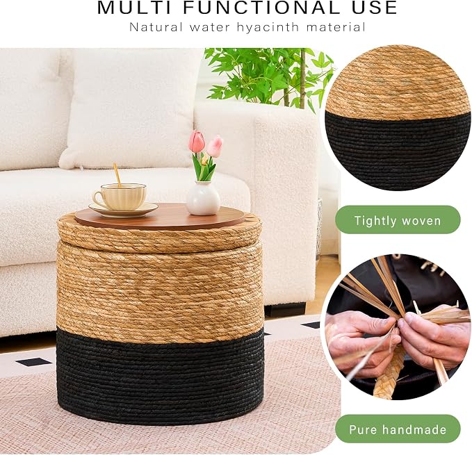 Wimarsbon Storage Pouf Ottoman, Hand Weaving Natural Straw Foot Stool, Bohemian - Image 4