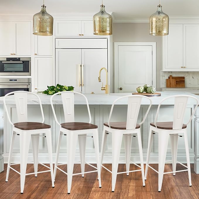 Yongqiang 30 inch Bar Stools Set of 4 Farmhouse Bar Height Stools High Back - Image 9