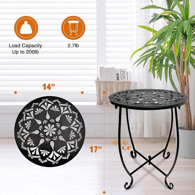 Fashion&cool Patio Side Tables, 14 Inch Weather Resistant Metal Outdoor Side - Image 5