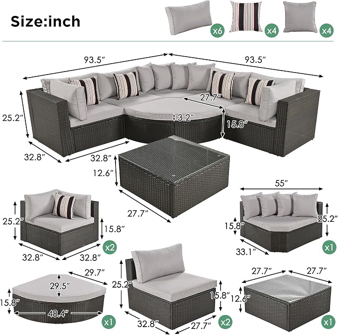 Merax 7-Piece Outdoor Wicker Sectional Sofa Set, Modular Rattan Conversation Set - Image 5