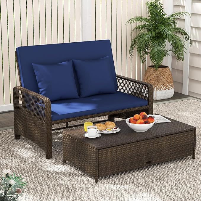 Moccha Outdoor Daybed, Rattan Loveseat Sofa - Image 4