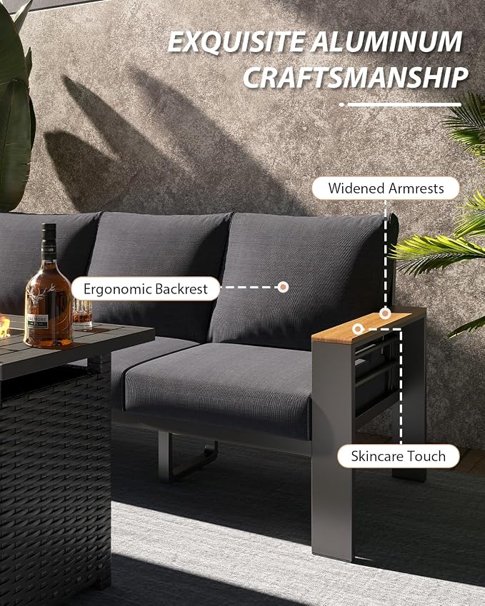 Aoxun Aluminum Outdoor Patio Furniture Set, 8-piece Outdoor Sectional - Image 6