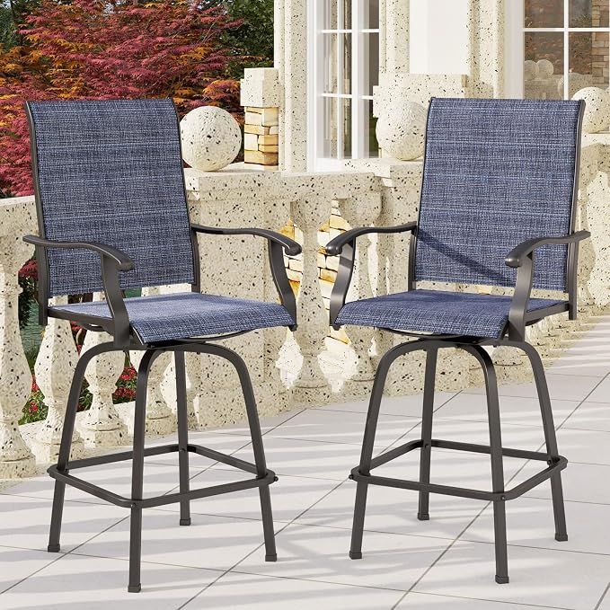PHI VILLA Outdoor Swivel Bar Stools Set of 2, High Top Bar Chairs by PHIVILLAThepioneerofcomfortablehouseholdsupplies