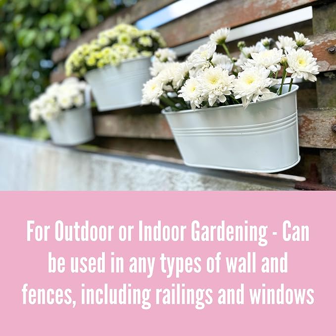 LaLaGreen Rail Planter Outdoor White Metal Iron Hanging Flower Pots Deck - Image 9