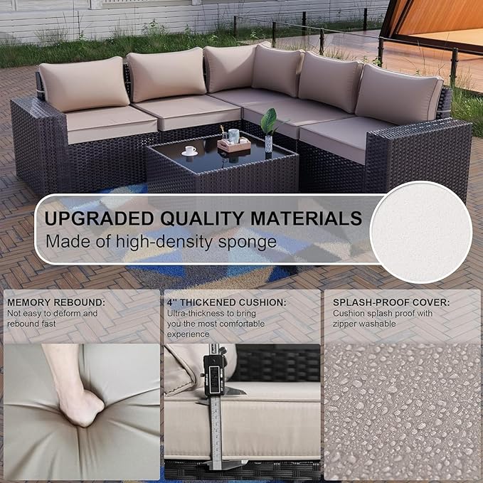 Kullavik 9 Pieces Outdoor Patio Furniture Set, PE Wicker Rattan Sectional Sofa - Image 6