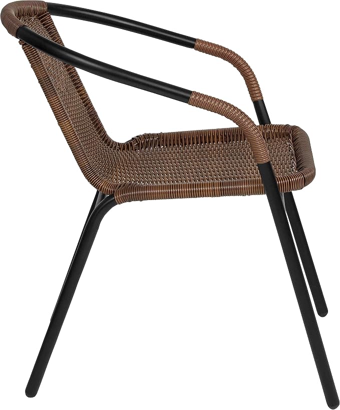 EMMA + OLIVER Set of 2 Modern Rattan Indoor/Outdoor Stack Chairs, Stacking - Image 8