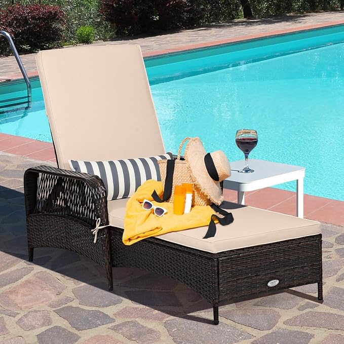 Tangkula Wicker Chaise Lounge Outdoor Set of 2, Patio Rattan Reclining Chaise - Image 4