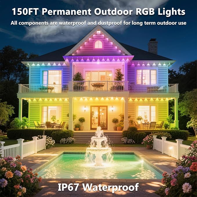 150FT Permanent Outdoor RGB Lights, IP67 Waterproof Smart Eave Lighting - Image 4