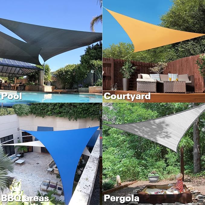 KANAGAWA Sun Shade Sail 12'x12'x17' Gray Triangle UV Block Canopy Awning - Image 7