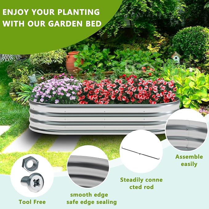 zizin 2 Pack Oval Galvanized Raised Garden Bed Kit 4x2x1ft Metal Planter Box - Image 4