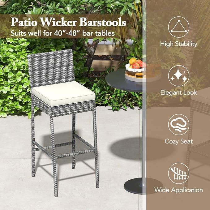 HAPPYGRILL Patio Wicker Barstools Set of 4, Outdoor Bar Height Chair w/Soft - Image 9