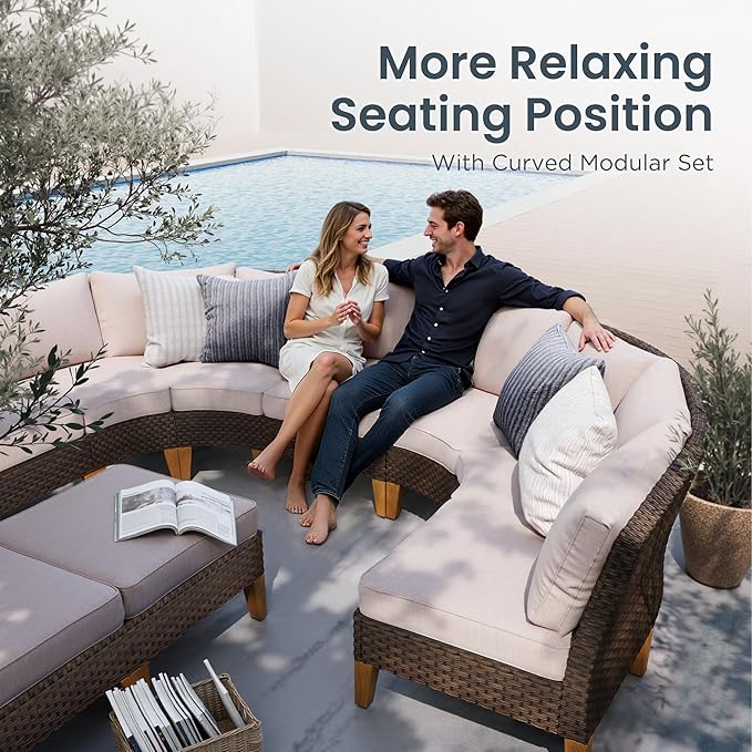 PHI VILLA 5-Piece Wicker Patio Furniture Set, Outdoor Sectional Sofa - Image 3