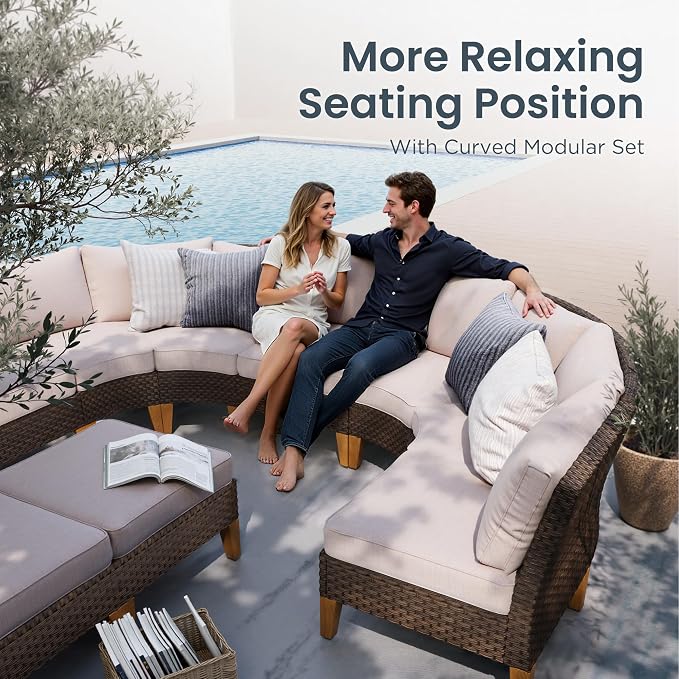 PHI VILLA 10-Piece Wicker Patio Furniture Set, Outdoor Half-Moon Curved - Image 3