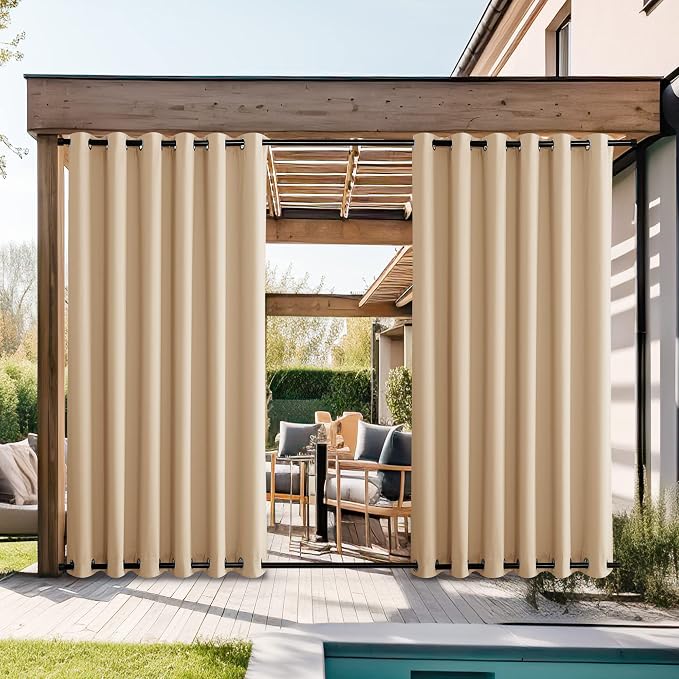 NICETOWN 2 Panels Outdoor Curtains Extra Wide Waterproof & Windproof, Rustproof - Image 2