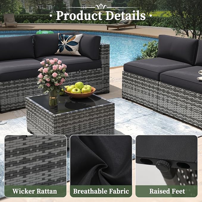 Aoxun 7 Piece Patio Furniture Set Wicker Rattan Patio Conversation Set Outdoor - Image 5