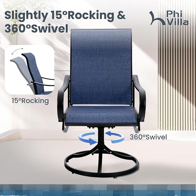 PHI VILLA 7 Piece Patio Dining Set, 6 Swivel Patio Chairs - Image 2