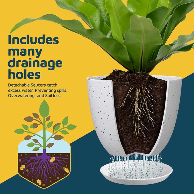 White Gray Plant Pots with Drainage Holes & Saucers 10 Pack, Indoor & Outdoor - Image 6