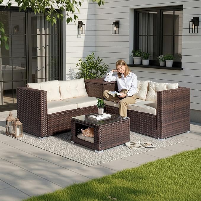 VINGLI 4 Pieces Outdoor Sectional Wicker Patio Furniture Set, Patio Sectional - Image 2