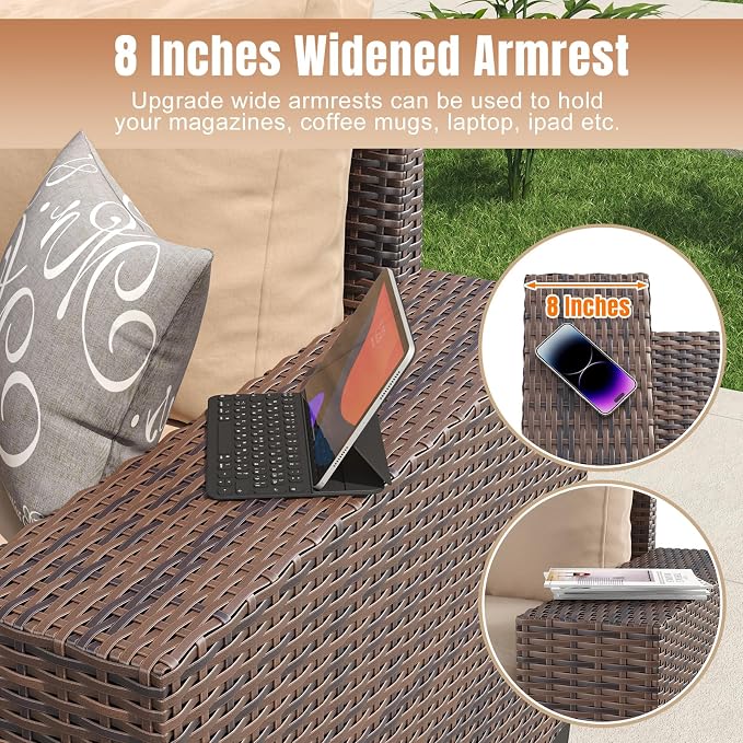 Aoxun 6 Pieces Patio Furniture Set Wicker Rattan Outdoor Sectional Conversation - Image 3