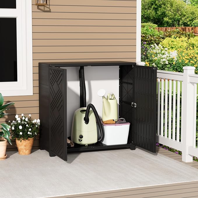 ADDOK Indoor Outdoor Plastic Storage Cabinet 34"x15"x34", Outdoor Storage Shed - Image 4