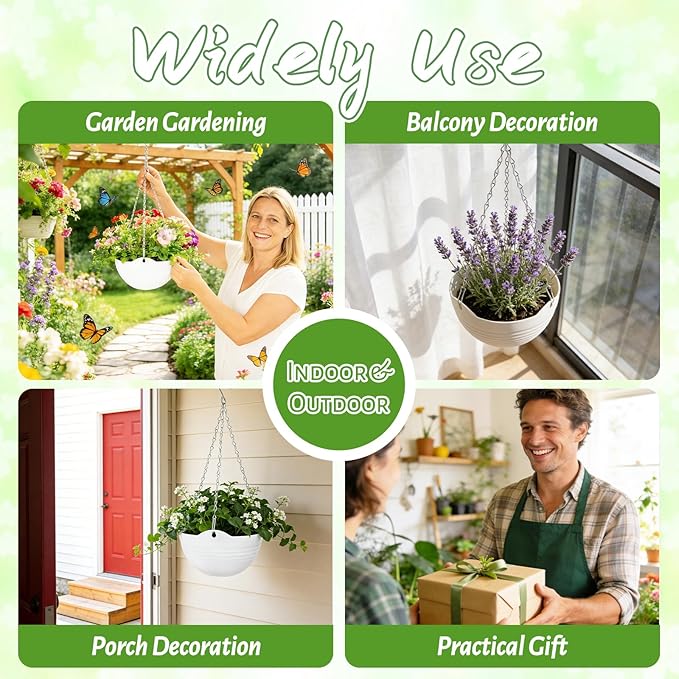 Bvrbaory 4 Pack 8 inch White Hanging Planters, Self-Watering Indoor Outdoor - Image 5