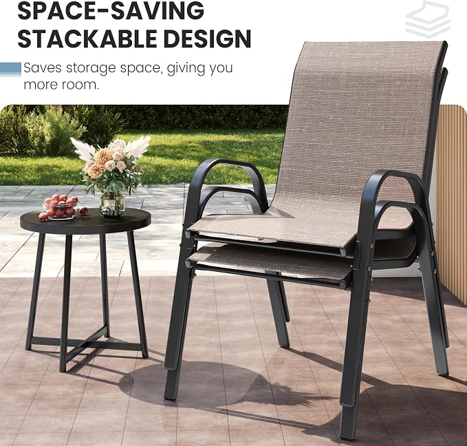 Patio Dining Chairs Set of 2, Outdoor Stackable Chairs, Breathable Seat and - Image 8