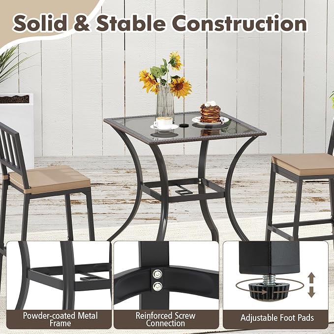 Tangkula Bistro Bar Table, 28.5" Square Bar Height Bistro Table w/ 2" Umbrella - Image 7