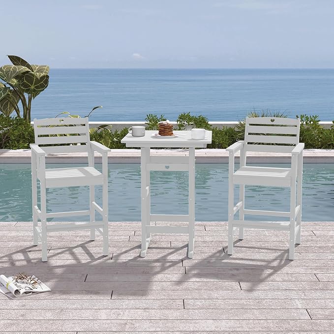 Patio Bar Table, Adirondack Chairs and Table 3 Pieces Set, Bar Height Chairs by Orbcove